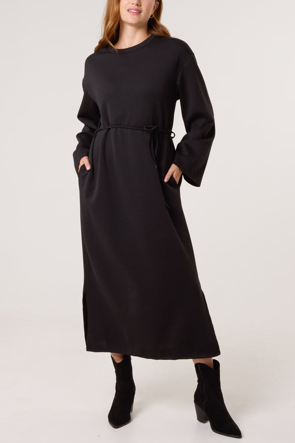 Qed London Round Neck Belted Midi Sweat Dress