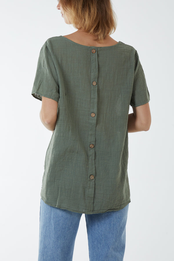 Qed London Round Neck Button Back Top