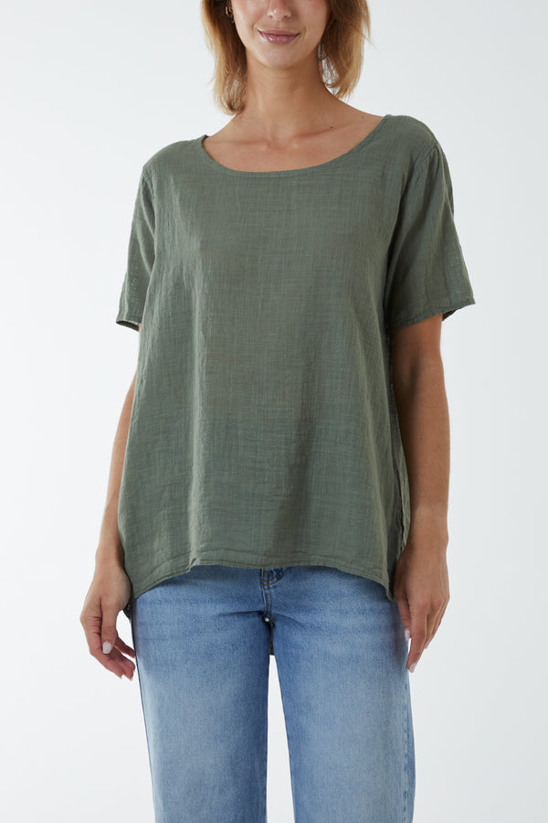 Qed London Round Neck Button Back Top
