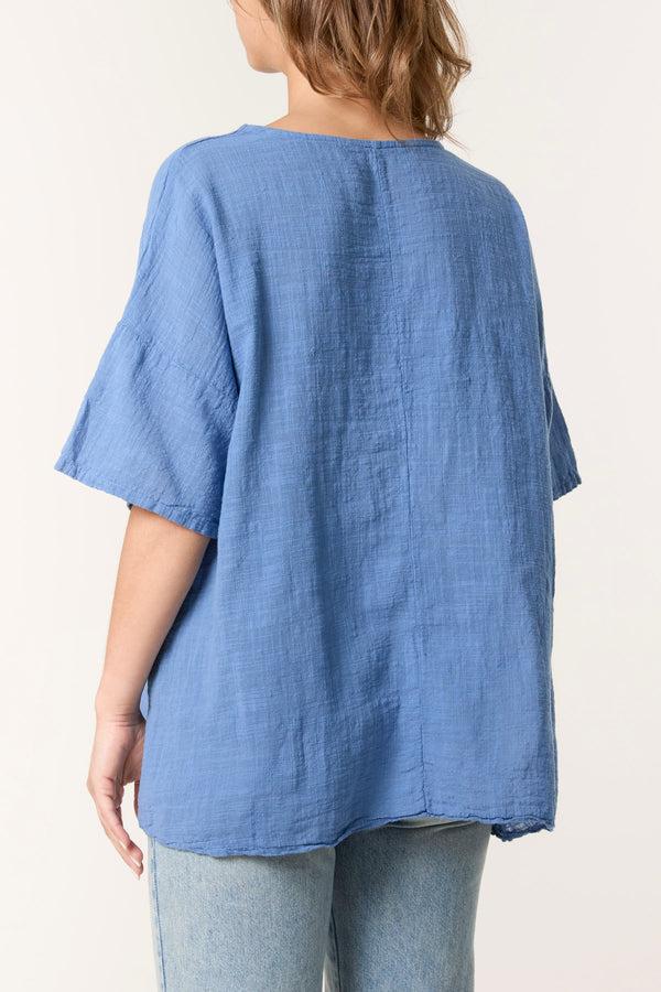 Qed London Round Neck Button Detail Cotton Top