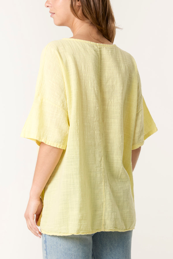 Qed London Round Neck Button Detail Cotton Top