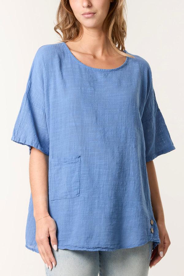 qed london Round Neck Button Detail Cotton Top