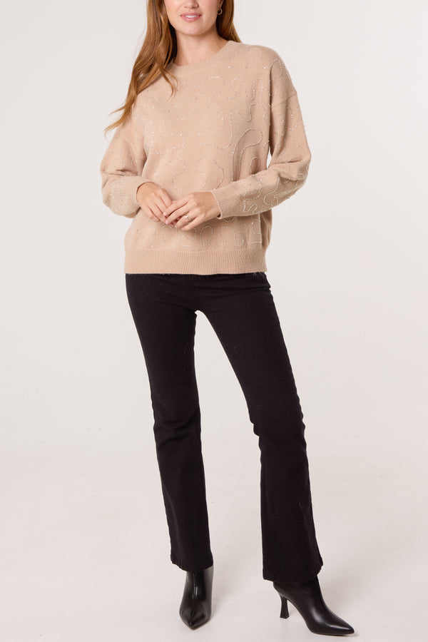 Qed London Round Neck Embellished Jumper