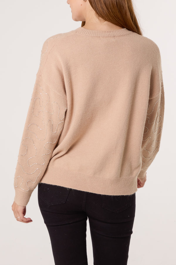 Qed London Round Neck Embellished Jumper