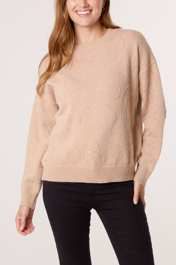 qed london Round Neck Embellished Jumper