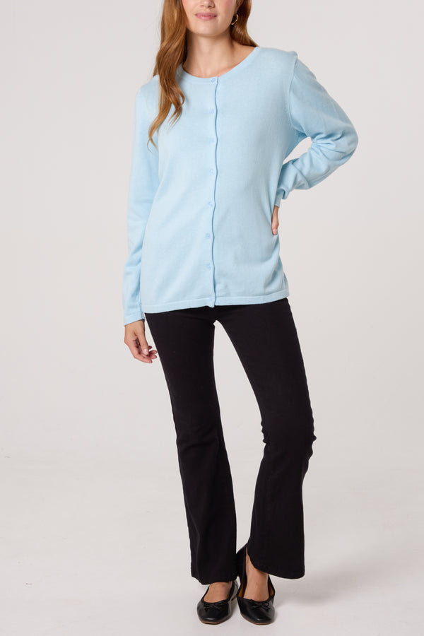 Qed London Round Neck Fine Knit Cardigan