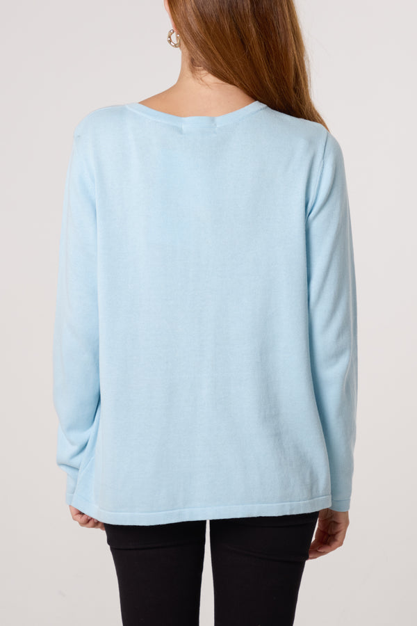 Qed London Round Neck Fine Knit Cardigan