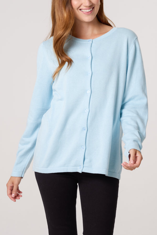 qed london Round Neck Fine Knit Cardigan