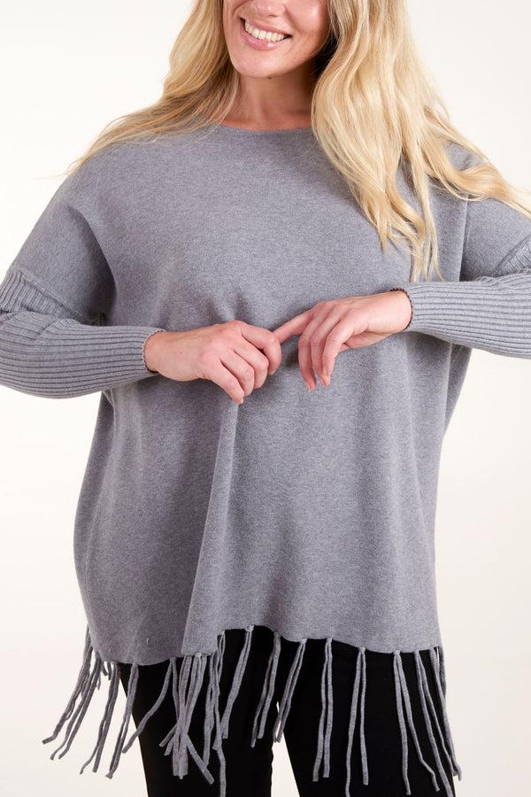 Qed London Round Neck Fringe Hem Jumper