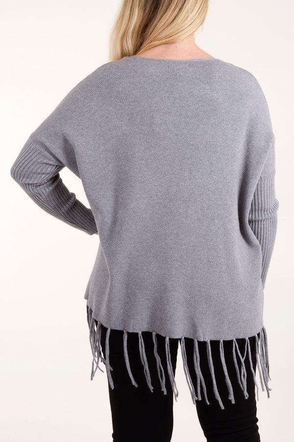 Qed London Round Neck Fringe Hem Jumper