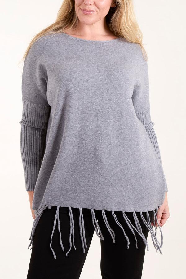 qed london Round Neck Fringe Hem Jumper