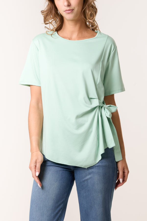 qed london Round Neck Front Tie Top