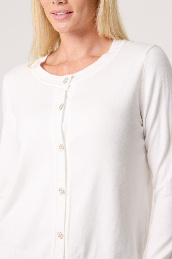 Qed London Round Neck Jewelled Button Cardigan
