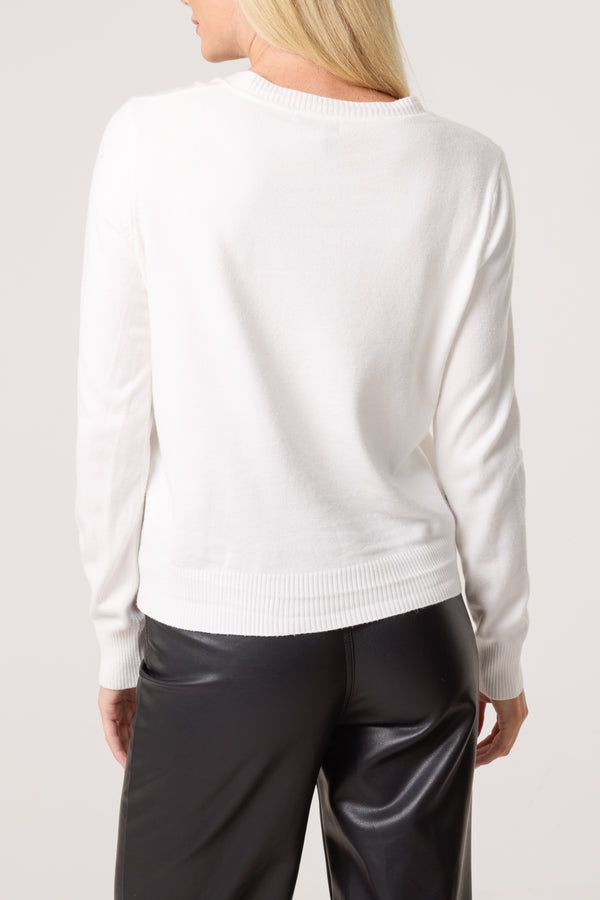 Qed London Round Neck Jewelled Button Cardigan