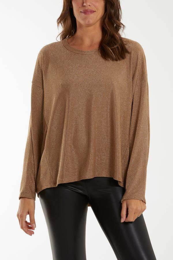 qed london Round Neck Long Sleeve Shimmer Top