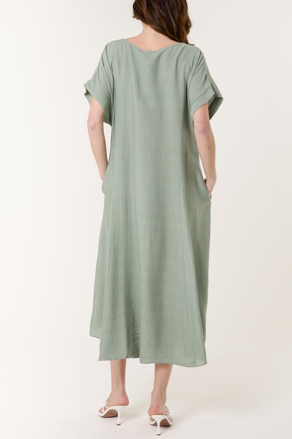 Qed London Round Neck Pockets Relaxed Midi Dress