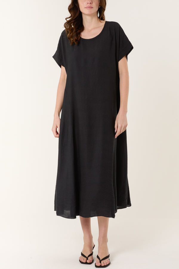 Qed London Round Neck Pockets Relaxed Midi Dress