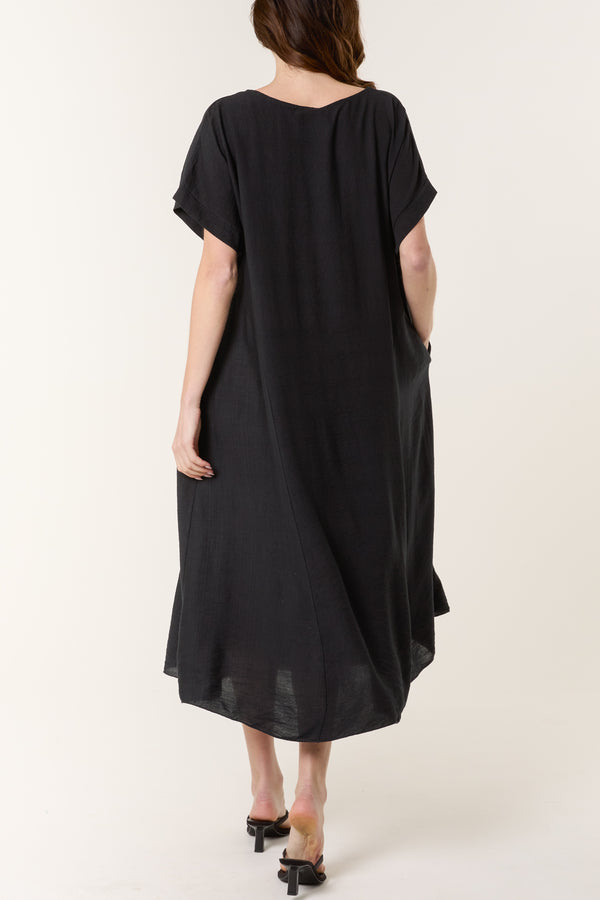 Qed London Round Neck Pockets Relaxed Midi Dress