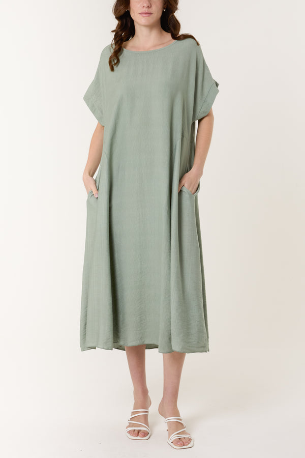 qed london Round Neck Pockets Relaxed Midi Dress