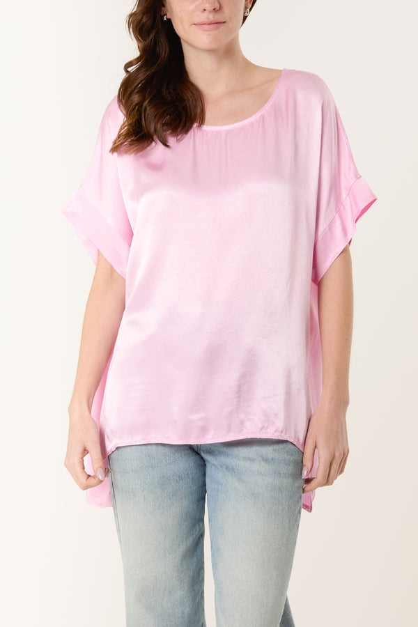 qed london Round Neck Short Sleeve Satin Top