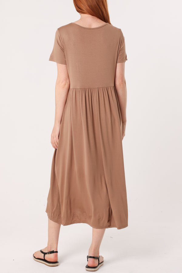 Qed London Round Neck Stretch Tiered Midi Dress