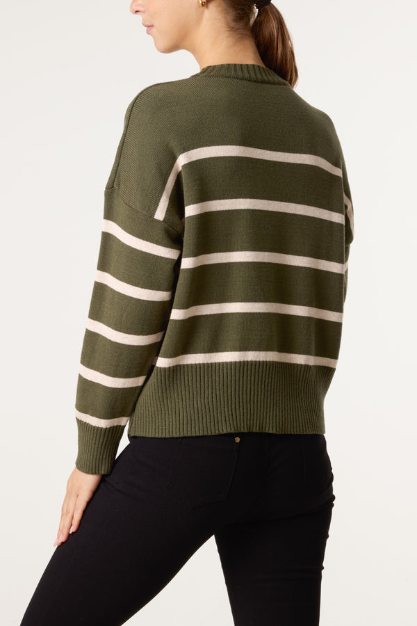 Qed London Round Neck Stripe Jumper