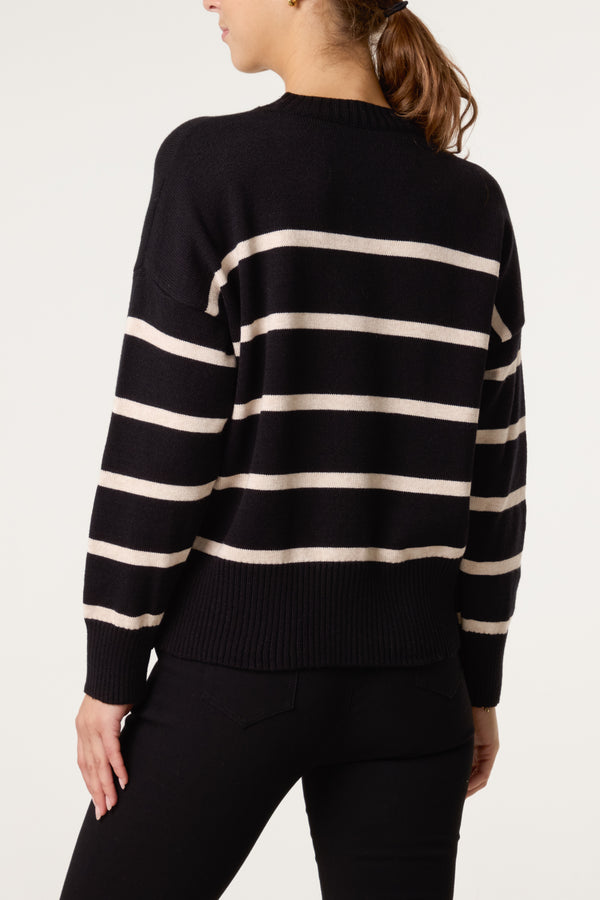 Qed London Round Neck Stripe Jumper