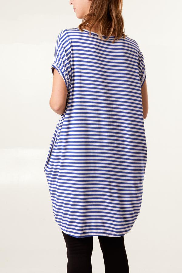 Qed London Round Neck Striped Relaxed T-Shirt