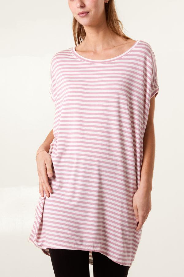 Qed London Round Neck Striped Relaxed T-Shirt