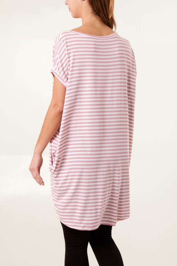 Qed London Round Neck Striped Relaxed T-Shirt