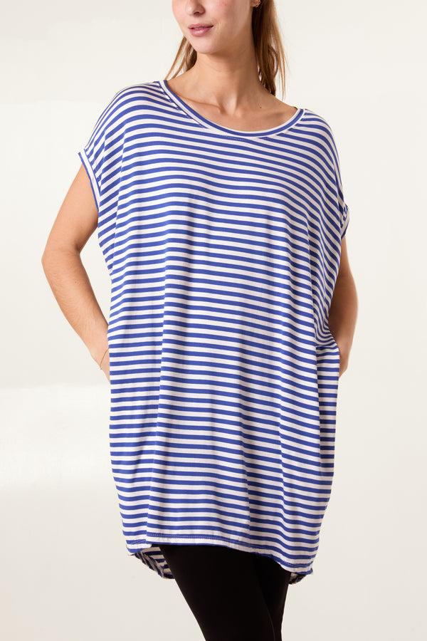qed london Round Neck Striped Relaxed T-Shirt