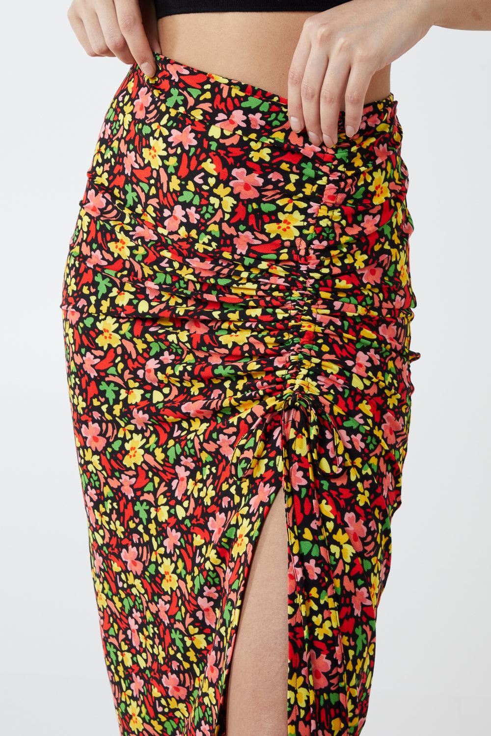 Qed London Ruched Front Midi Skirt