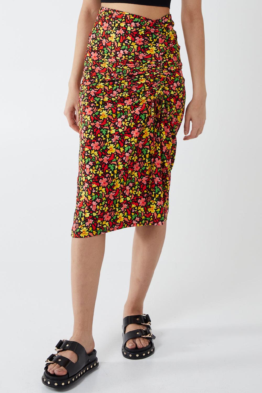 qed london Ruched Front Midi Skirt