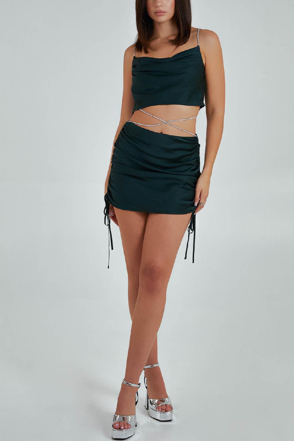 Qed London Ruched Skirt With Diamante Straps