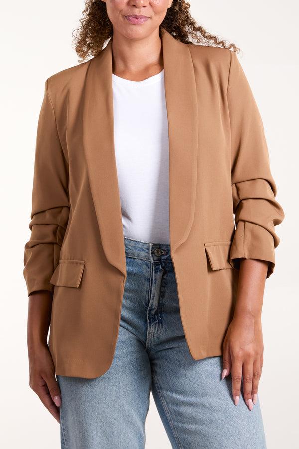 qed london Ruched Sleeve Blazer