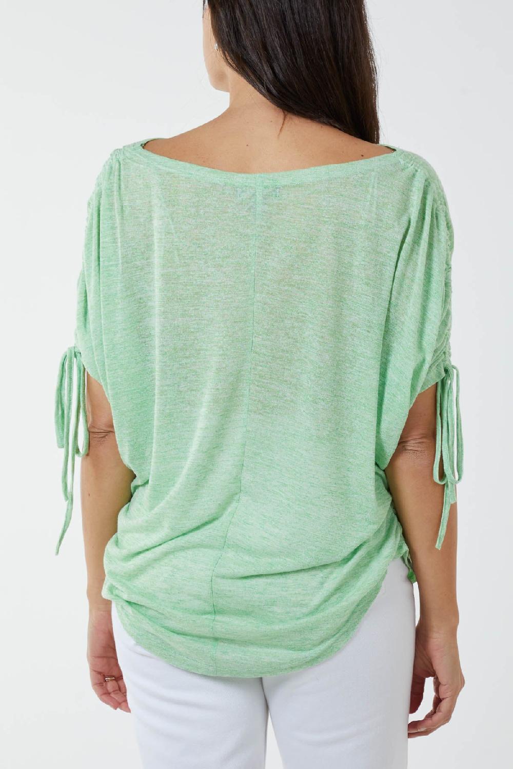 Qed London Ruched Sleeve Tassel Top