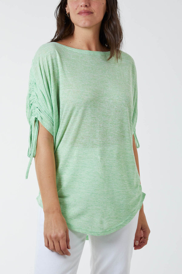 qed london Ruched Sleeve Tassel Top