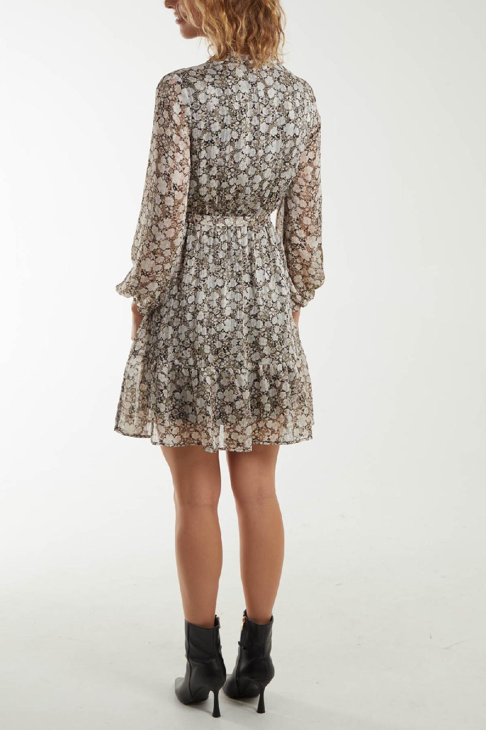 Qed London Ruffle Front Belted Floral Mini Dress