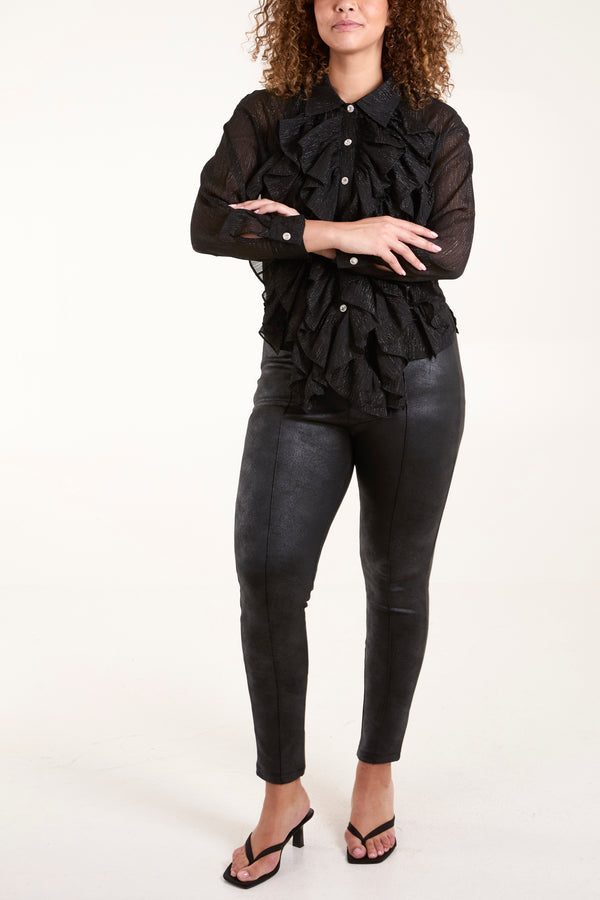 Qed London Ruffle Front Diamante Button Blouse