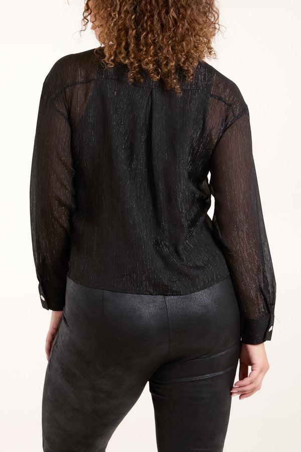 Qed London Ruffle Front Diamante Button Blouse