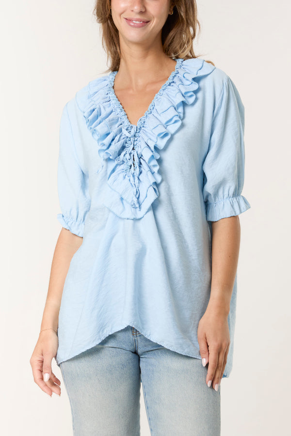 Qed London Ruffle Neck Short Sleeve Blouse