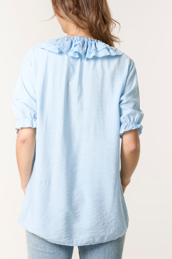 Qed London Ruffle Neck Short Sleeve Blouse