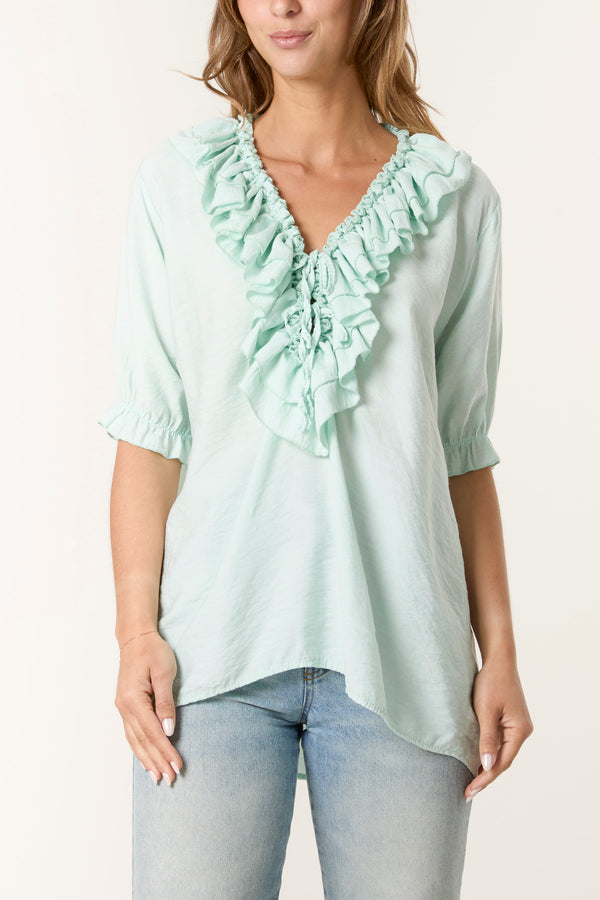 qed london Ruffle Neck Short Sleeve Blouse