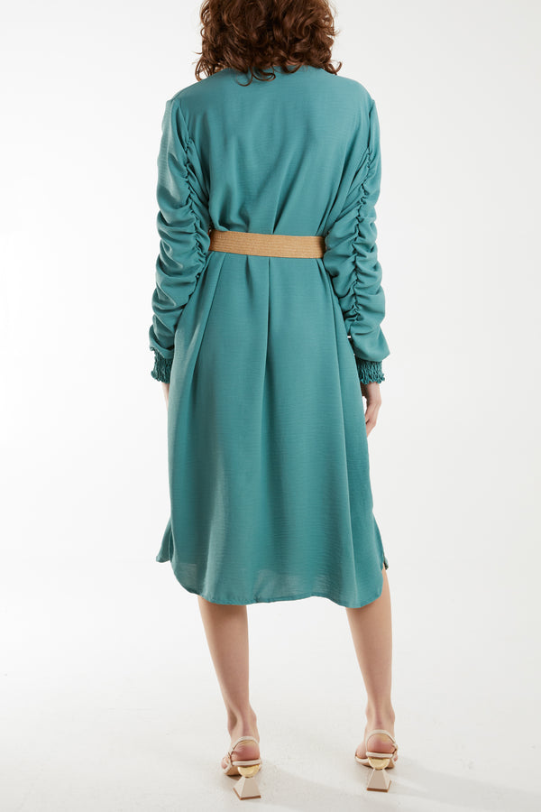 Qed London Ruffle Sleeve Pelted Midi Dress