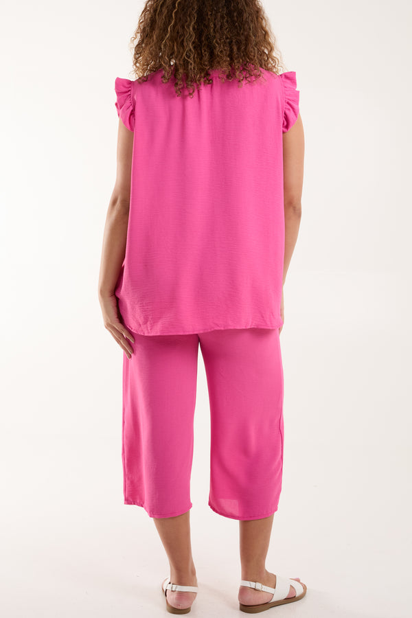 Qed London Ruffle Sleeve Top Culotte Trousers Set