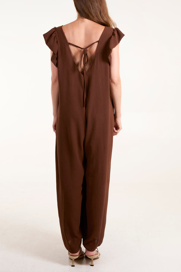 Qed London Ruffle Sleeve Wide Leg Jumpsuit
