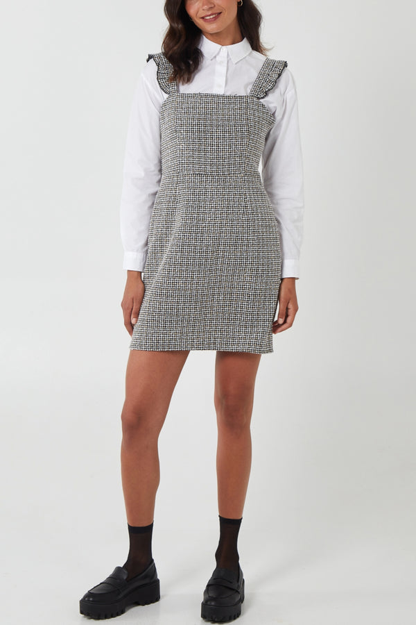 qed london Ruffle Straps Tweed Pinafore Dress