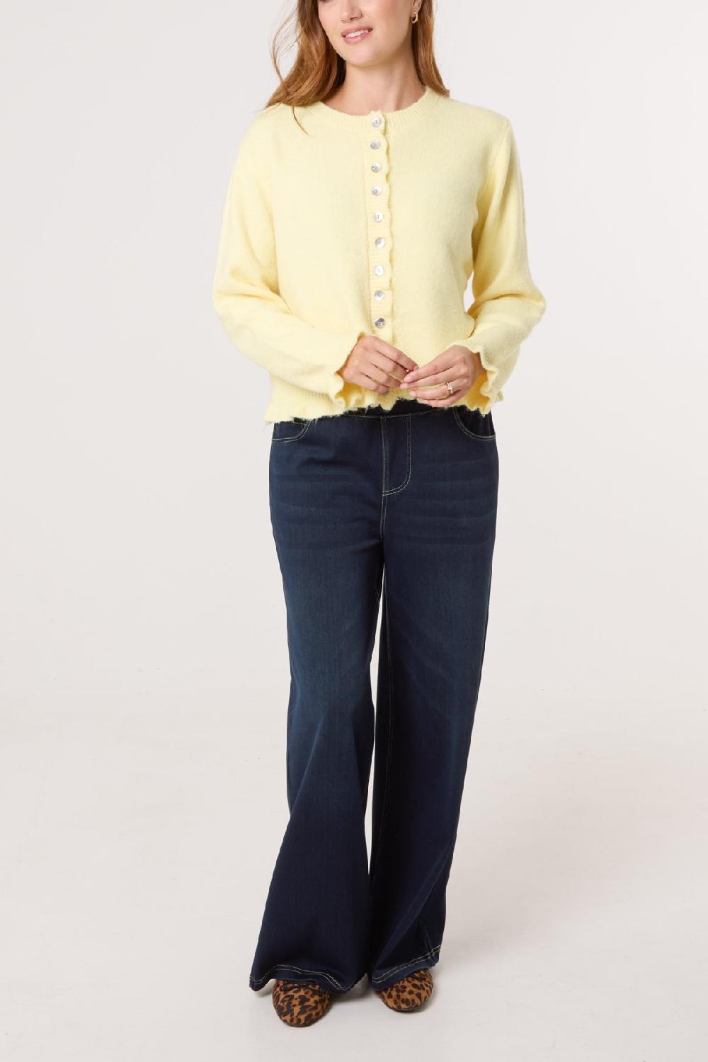 Qed London Ruffle Trim Knit Cardigan