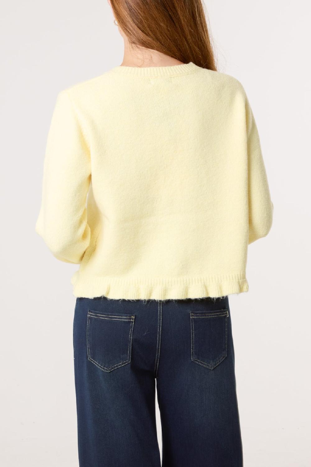 Qed London Ruffle Trim Knit Cardigan