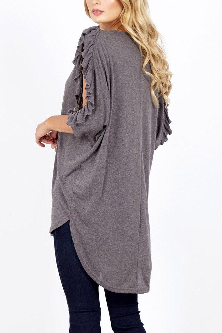 Qed London Ruffle Zip Cold Shoulder Top